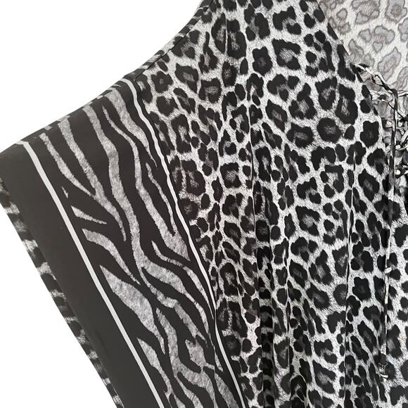 MICHAEL Michael Kors Black Leopard Animal Print Kaftan Tunic Beach Coverup 1X - Picture 4 of 7